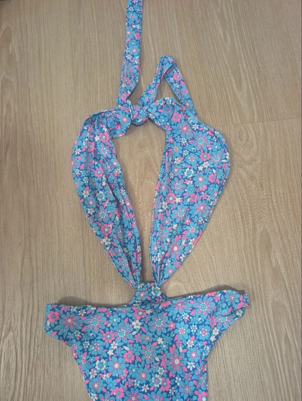 Frankies Bikinis Dorothy Blue Floral Halter One Piece Swimsuit